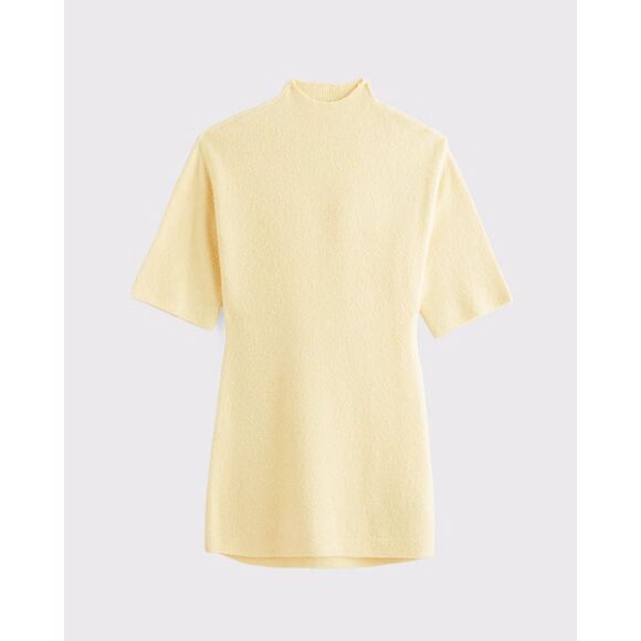 Abercrombie Short-Sleeve Boucle Mini Sweater Dress Women's LP Butter Yellow NWT - Picture 1 of 8